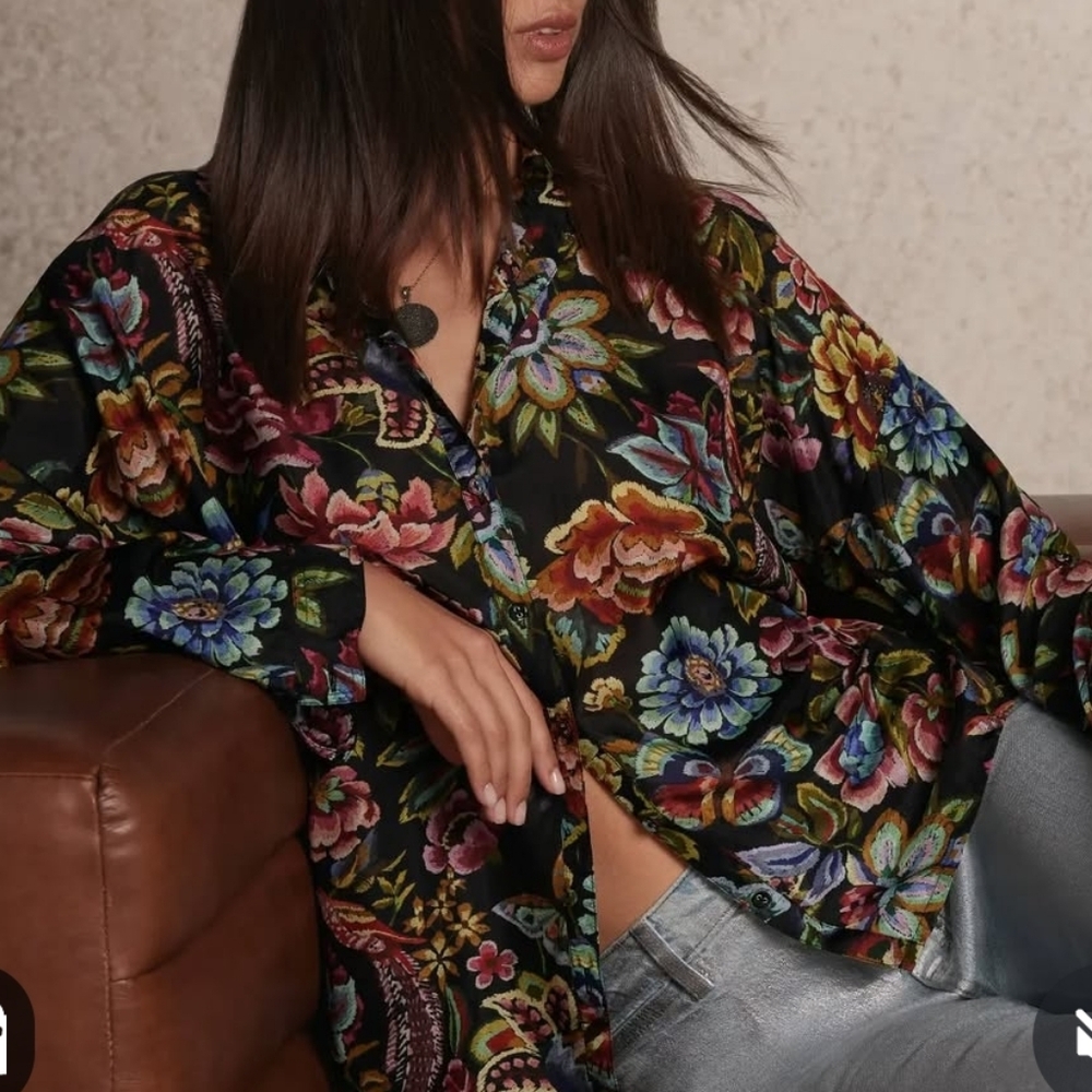 Johnny Was Multicolor Artistic 100% Silk Blouse
